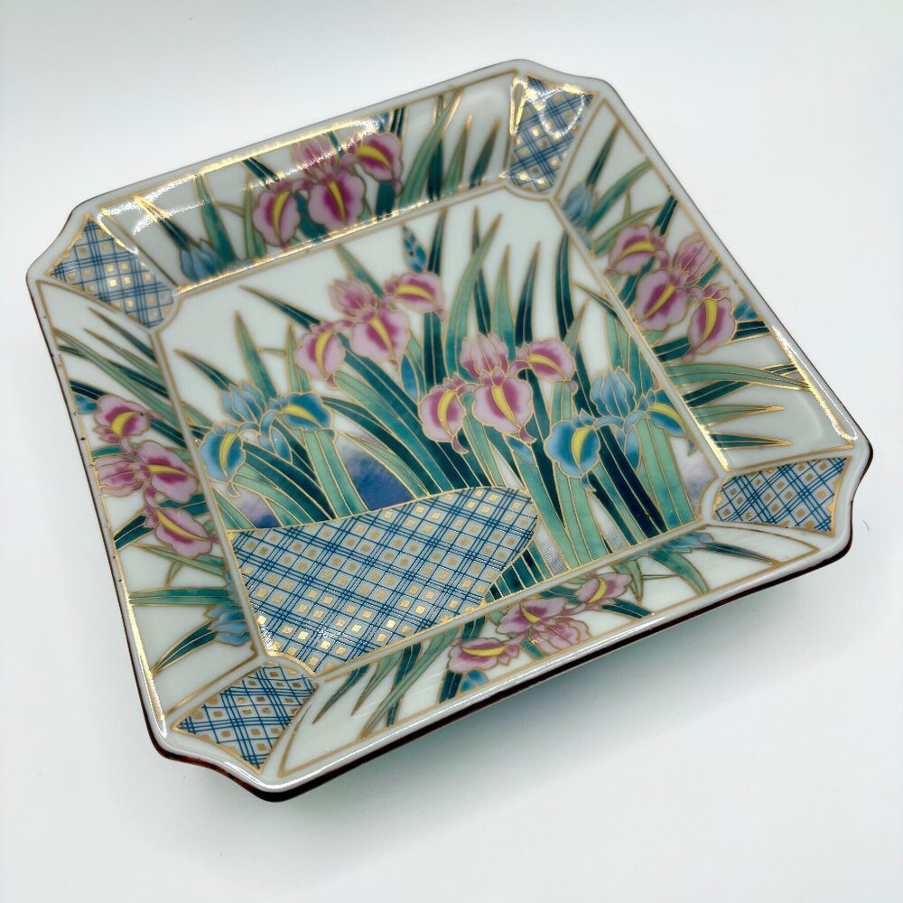 Beautiful Vintage Iris And Gold Made in Japan Ayame Porcelain Trinket Dish